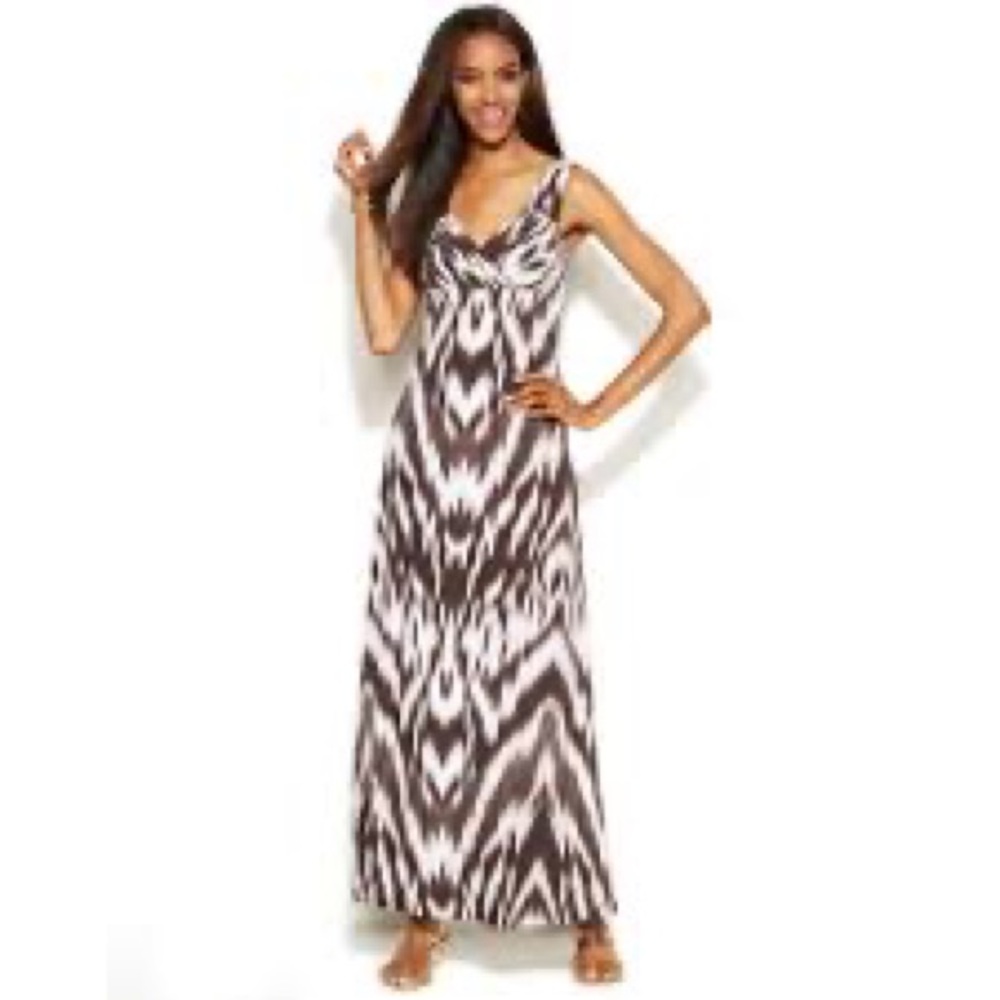 INC Brown & White Tie Dye Maxi Dress